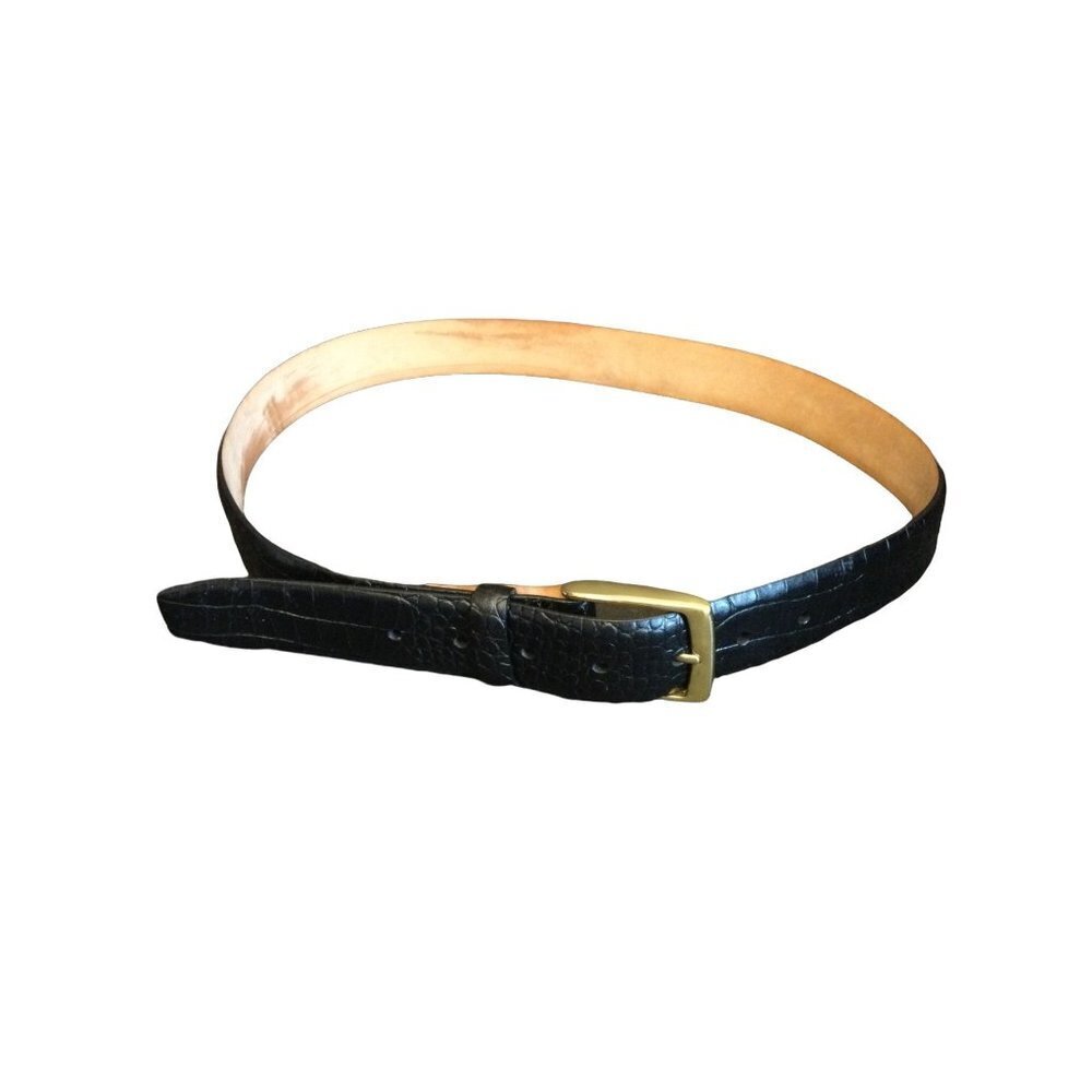 Genuine Italian Calfskin Croc Embossed Men Leather Belt Gold Tone Buckle Size 36